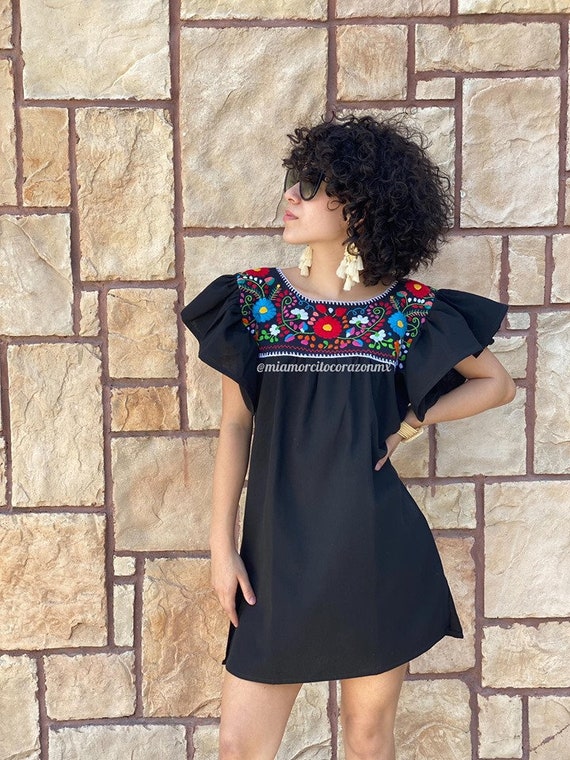Elevado Bienes Encantador Pequeño vestido negro mujer túnica mexicana con bordado - Etsy España