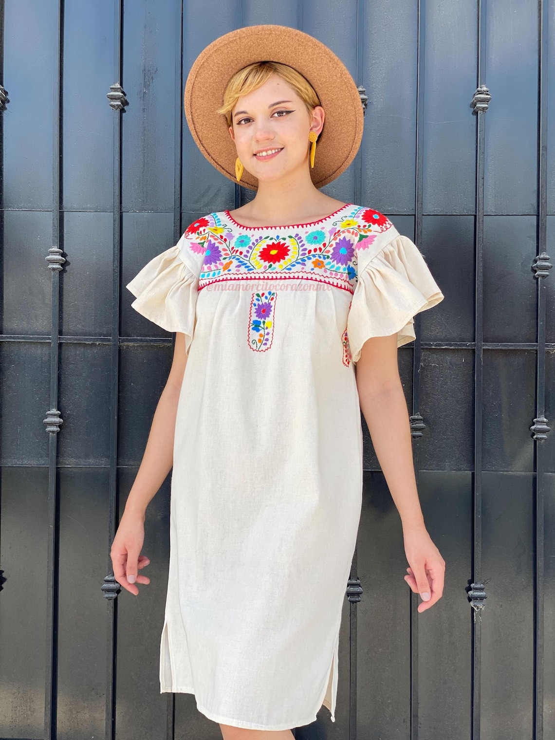 Embroidered Mexican Dress Women Floral Peasant Tunic Fiesta - Etsy