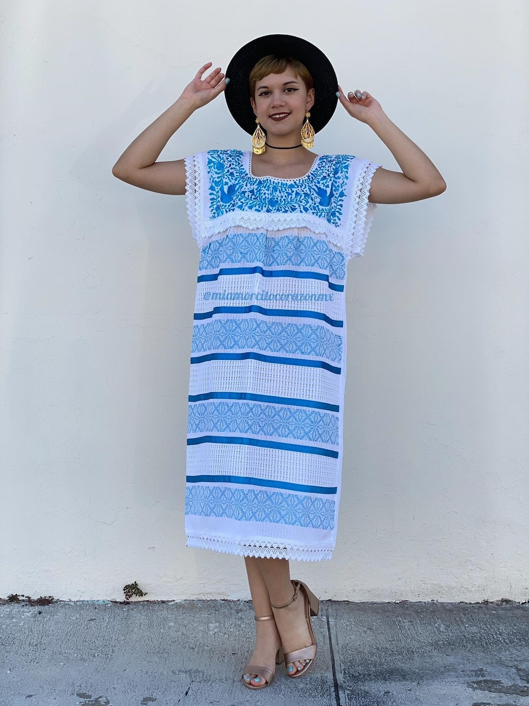 Handwoven Oaxacan Mexican Dress Women Traditional Paloma Floral Embroidery Sundress Mexico Artisanal Kaftan Cruise Wear Summer Caftan Etsy