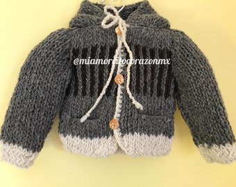Hand knitted Mexican wool sweater for baby, unisex mexican sweater, mexico wool hoodie, native baby sweater, bohemian baby fashion