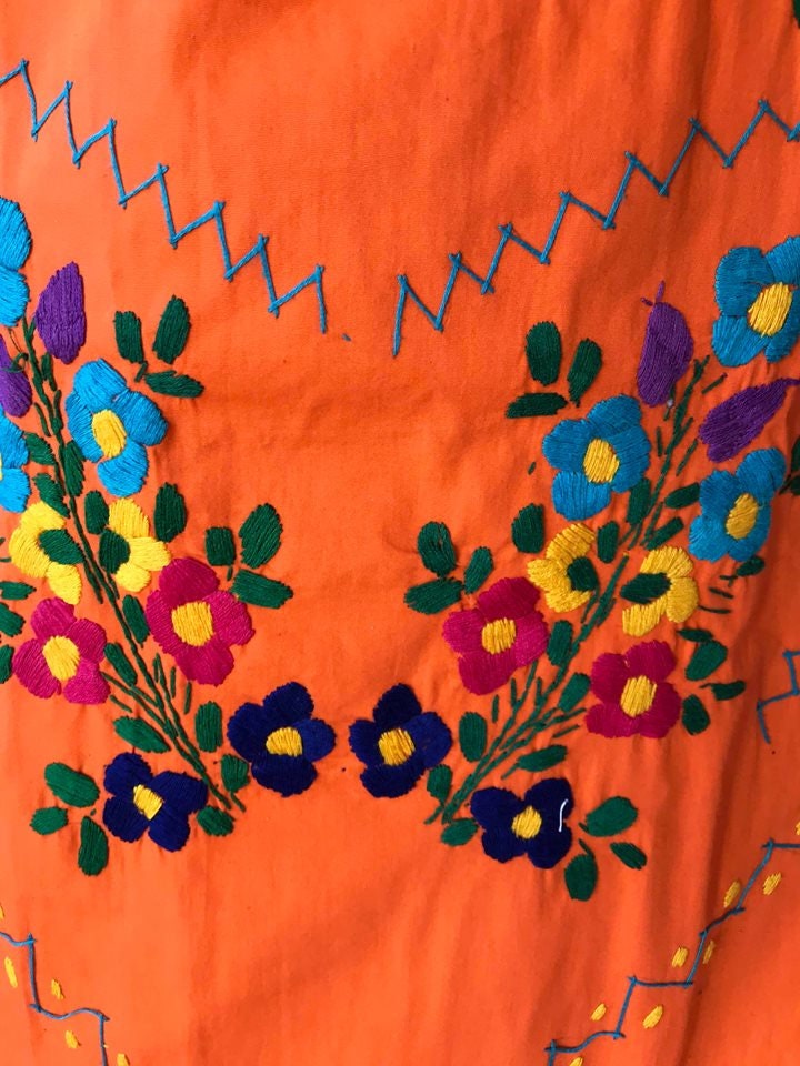 Orange cotton made in mexico vintage mexican dress colorful | Etsy