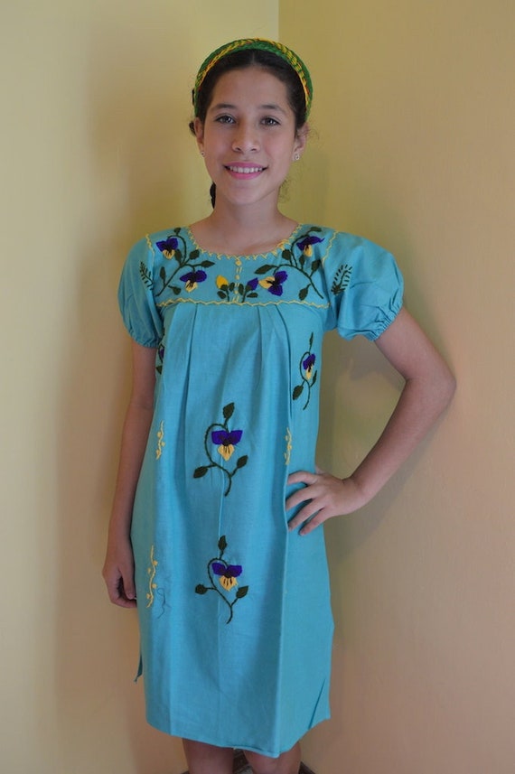 Vintage 90s Mexican dress for girls, purple floral