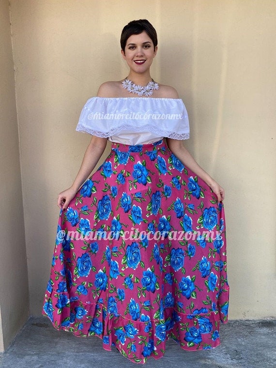 Mexican womens dress folkloric skirt off shoulder top | Etsy