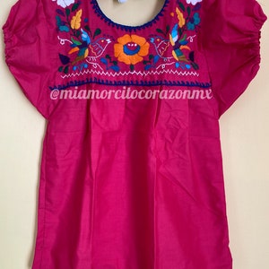 Colorful floral embroidery mexican blouse for girls, 4T-5T embroidered mexican shirts, cinco de mayo tops, frida costume, mexico blouse Cor-de-rosa