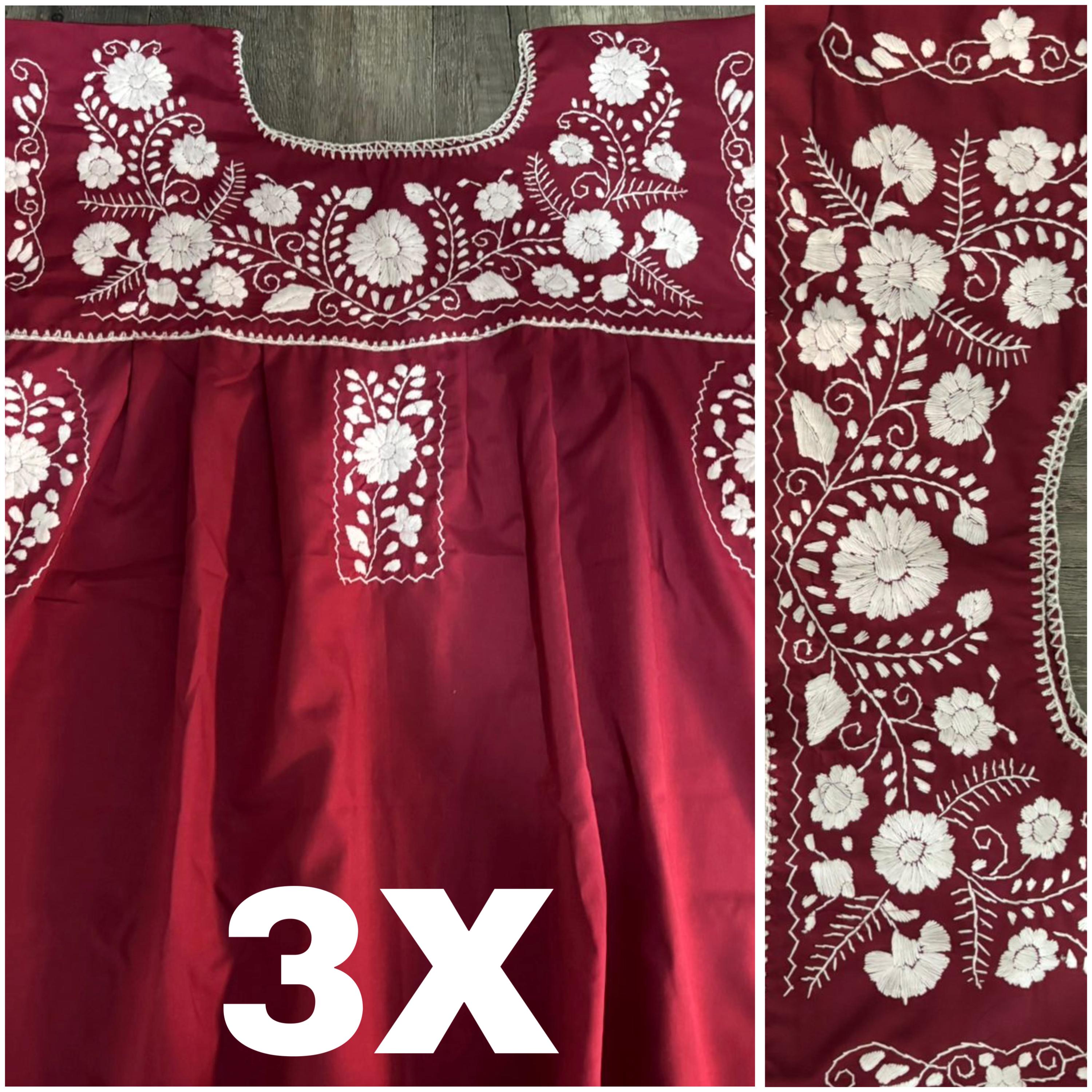 Maroon and White Floral Embroidery Short Sleeve Top, Embroidered