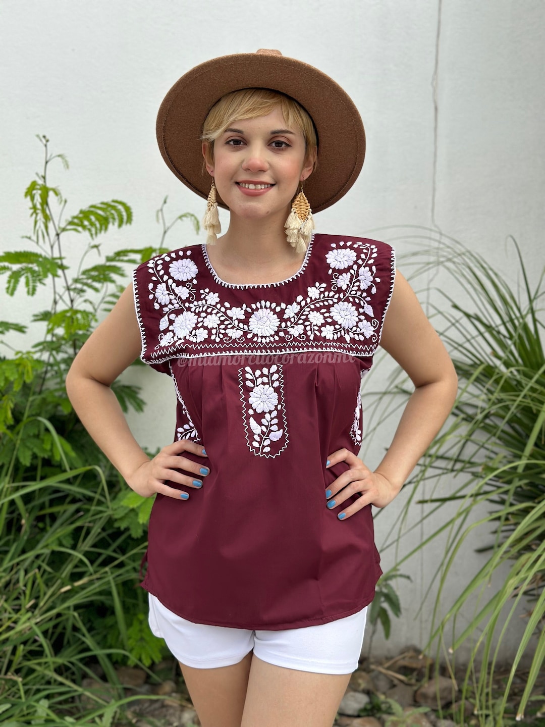 Karuna Blouse - Mexican Fiesta Black with Pink and Blue Petals