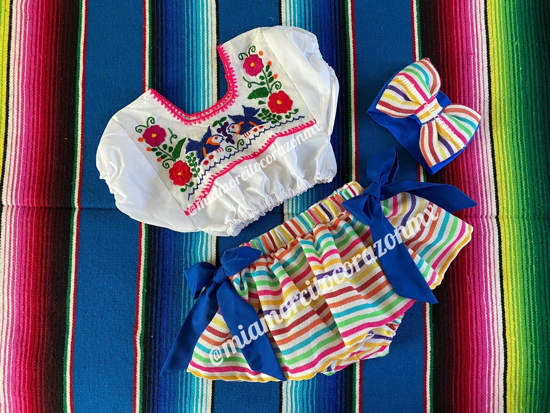 Rainbow Fiesta Baby Outfit Serape Skirted Bloomers Floral - Etsy