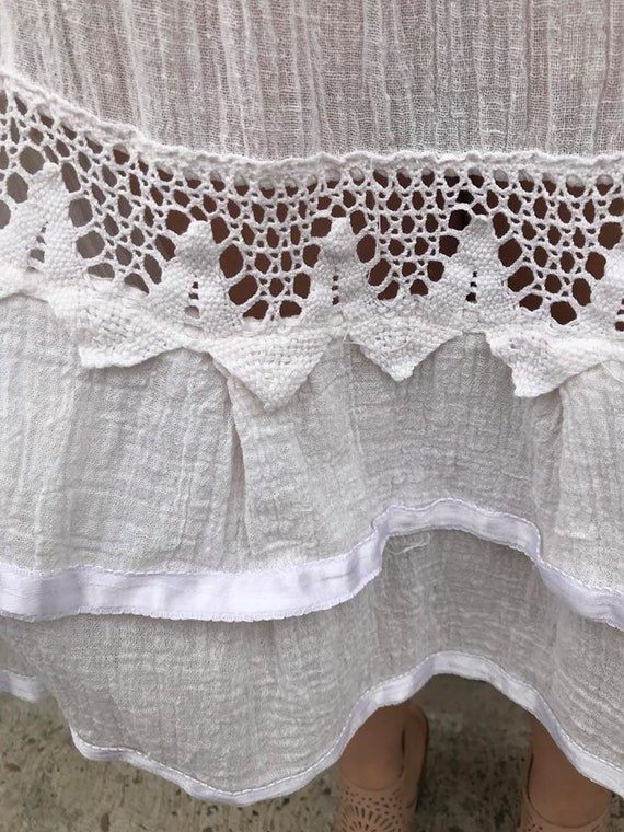 Vintage gauze dress beach wedding dress, crochete… - image 6
