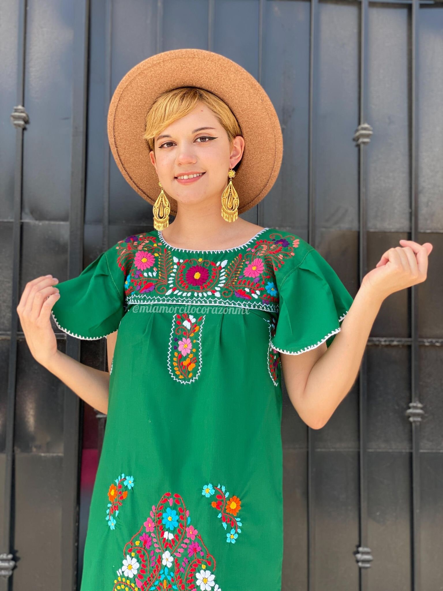 Floral embroidery artisanal mexican dress, GREEN bohemian kaftan, mexican wedding guest outfit, south american resort wear, grandmacore Floral embroidery artisanal mexican dress, GREEN bohemian kaftan, mexican wedding guest outfit, south american resort wear, grandmacore