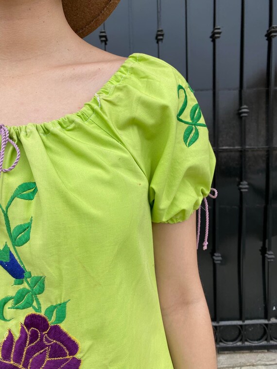 Handmade Green Pattern O Neck Three-Dimensional Decoration Maxi Dress
