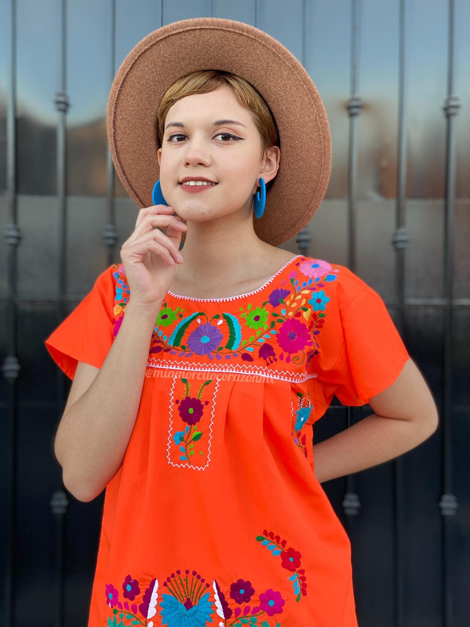 orange mexican dress Handmade Mexican Embroidered Burnt Orange Dress