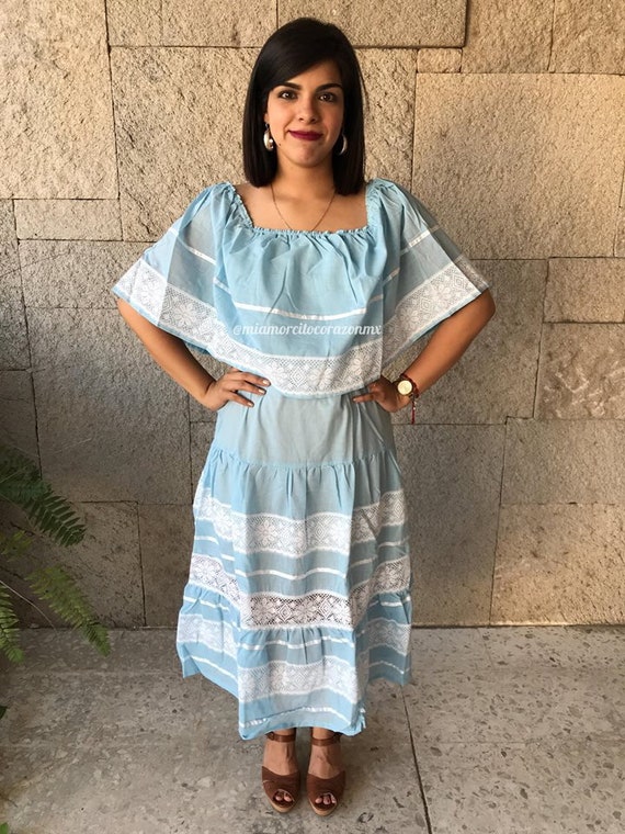 Vintage Mexican Dress 70's off Shoulder Vestido Mexicano Mexican