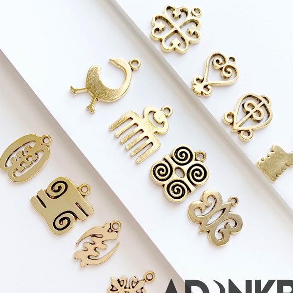 Set of 24 Luxurious 18k Antique Gold Plated Adinkra Charms - "Add Cultural Significance to Your Creations!"