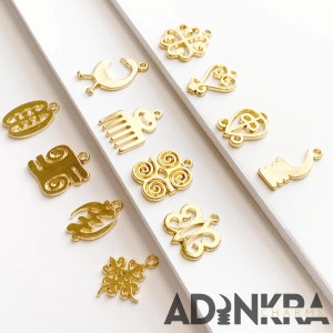 Set of 24 Luxurious 18k Gold Plated Adinkra Charms - "Add Cultural Significance to Your Creations!"