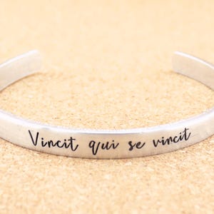 Handstamped Aluminum Cuff: Latin Quote, Inspirational Gift