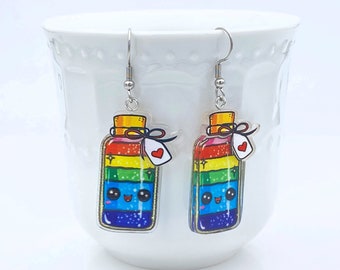 Rainbow Bottle Earrings - Cute Kawaii Themed