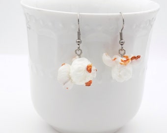Popcorn Earrings -Food themed silver- gag gift - delicious food dangle earrings - GIft for everyone, movie theater popcorn gift for her