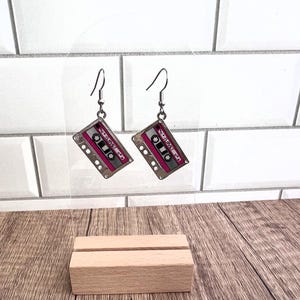 Retro Pink Mixtape Cassette Tape Earrings.  Funky Earrings Music themed Gift for her.  Cute Earrings for themed 70's, 80's or 90's Party