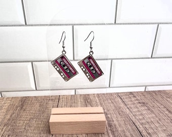 Retro Pink Mixtape Earrings: Funky 80s Music Dangles