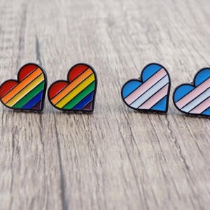 Rainbow or Trans Heart Jewelry - Enameled stud earrings