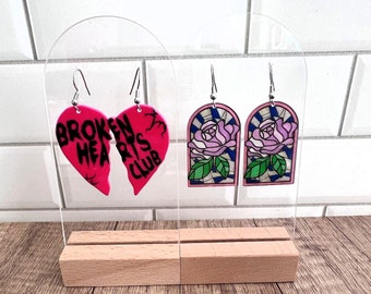 Gothic Stained Glass Rose Earrings or Broken Hearts Club Broken Heart