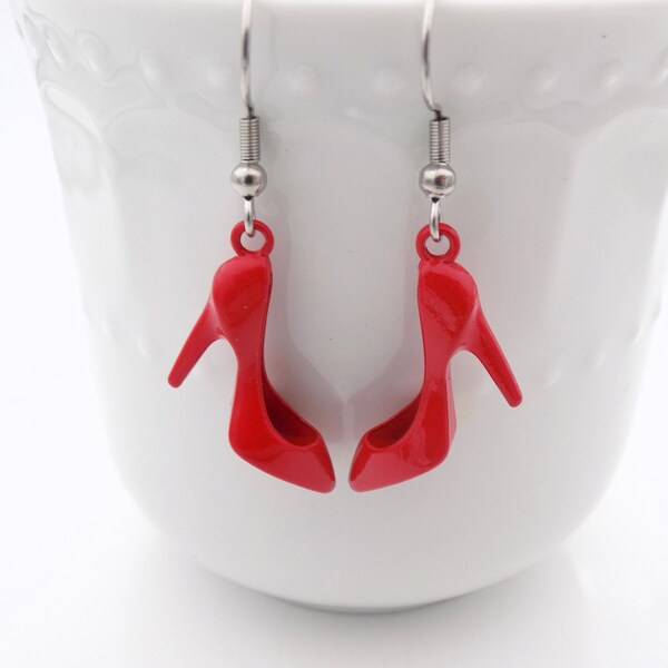 Red High Heel Dangle Earrings