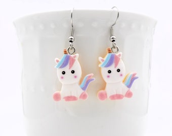 Rainbow Unicorn Jewelry, Pink and White, Everyday dangle earrings for her, Unicorn Earrings, Dangle Earrings, Gift for daughter best friend