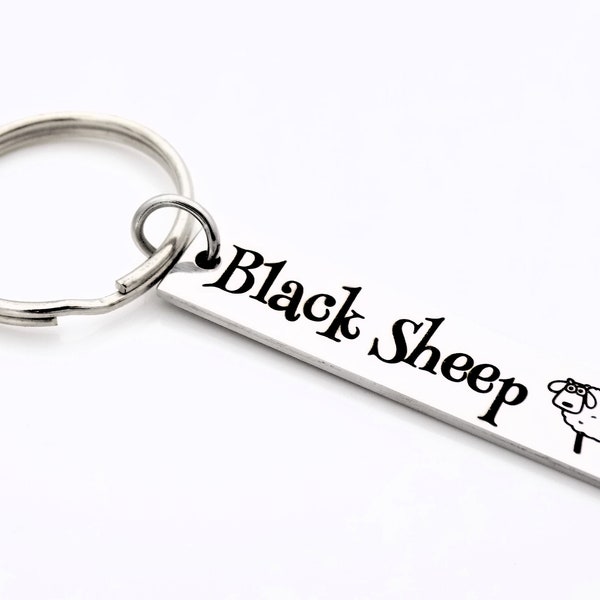 Black Sheep Keychain - Gift for family member - Gift for him her or them - Stainless steel laser engraved keychain