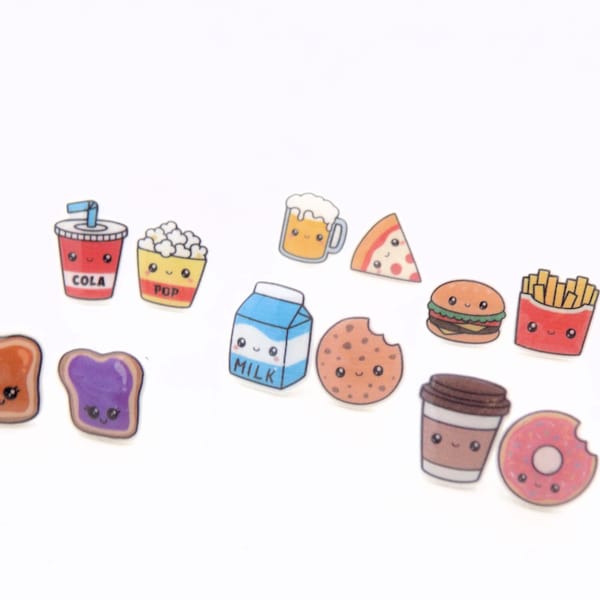 Choose your Food Themed Earrings - Burger/Fries Popcorn/Soda Pizza/Beer Coffee/Donut Milk/Cookies