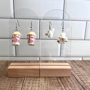 Popcorn Earrings -Food themed silver- gag gift - delicious food dangle earrings - GIft for everyone, movie theater popcorn gift for her