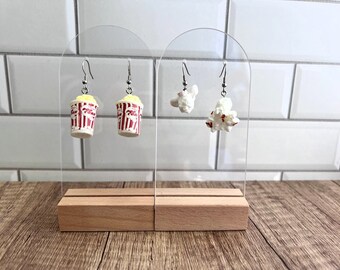 Popcorn Earrings -Food themed silver- gag gift - delicious food dangle earrings - GIft for everyone, movie theater popcorn gift for her