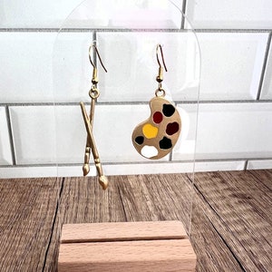Art Teacher Earrings: Paint Palette & Brush Dangle Earrings
