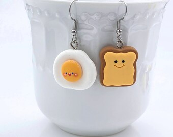 Cute Kawaii Fried Egg and Toast Dangle Earrings - Cute gift idea