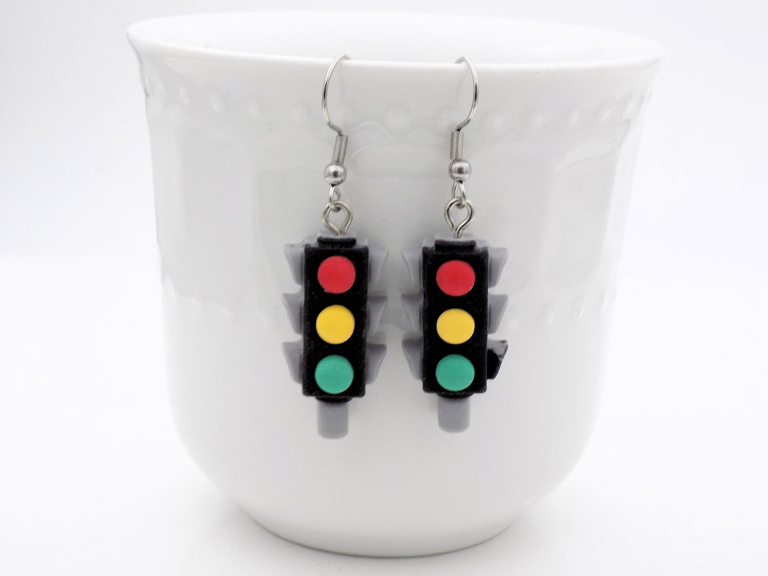 Traffic Light Earrings Red Green and Yellow Lights Cute Earrings Etsy