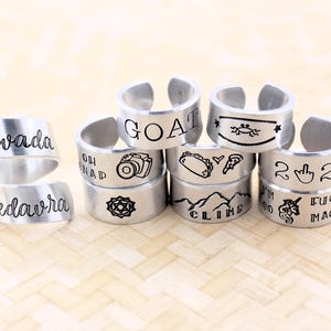 Handstamped Aluminum Adjustable Ring Lot: Funny Mature Content