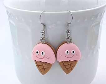 Kuwaii Pink Ice Cream Dangle Earrings - Adorable Gift Idea