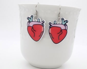 Anatomical Heart Earrings, Body Part, Gift for Dr., Cute funny everyday earrings, dangle drop earrings for her, goth chic, Valentine's Day