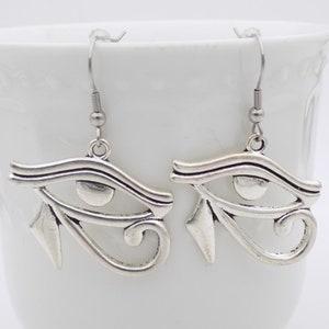 Eye of Ra Earrings, Egyptian Symbol, Silver Jewelry, Eye of Horus dangle earrings, Egyptian deity, Falcon, Everyday Earrings, Gift for her image 4