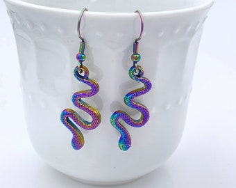 Rainbow Snake earrings, Stainless Steel