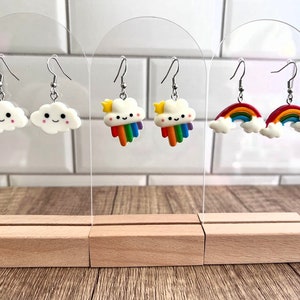 Kawaii Cloud Dangle Earrings: Rainbow Jewelry