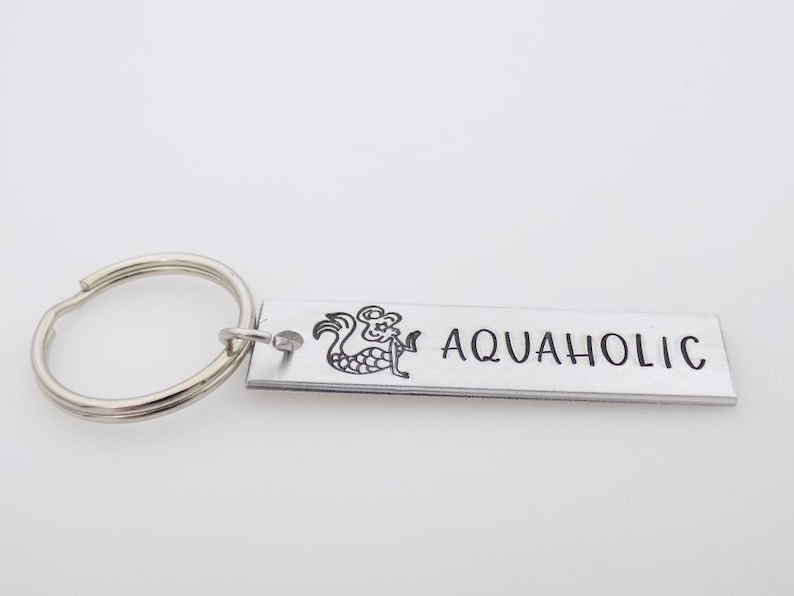 Handstamped Keychain for her Sea themed Mermaid Keychain Aquaholic keychain Ocean water nature theme Beach Girl Stamped metal keychain