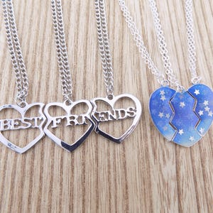 Gift for 3 Best Friends - GLOW in the dark heart halves with stars OR Best Friends Hearts - Glowing jewelry - Magnetic Connection