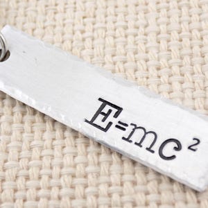 Custom Physics Keychain, Personalized Hand Stamped, E = mc2, science, math, nerd, geek, accessory for him, gift for teacher, professor