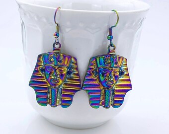 Pharaoh Head Earrings - Egyptian Style rainbow stainless steel earrings
