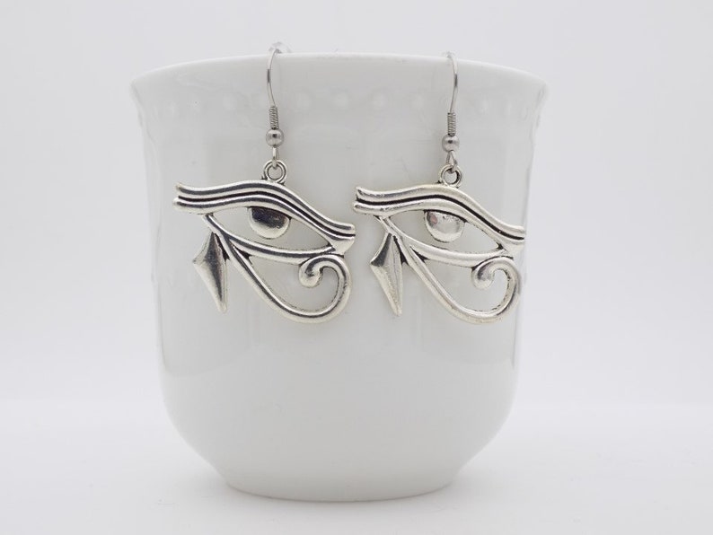 Eye of Ra Earrings, Egyptian Symbol, Silver Jewelry, Eye of Horus dangle earrings, Egyptian deity, Falcon, Everyday Earrings, Gift for her image 6