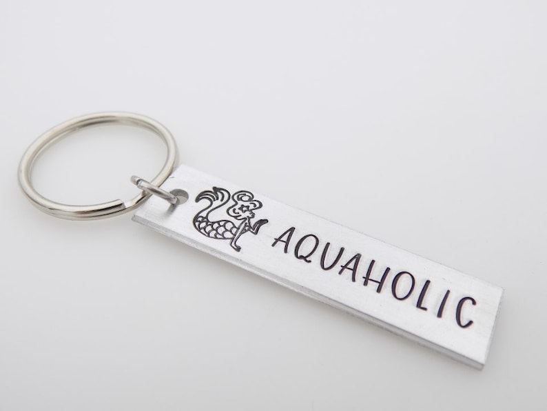 Handstamped Keychain for her Sea themed Mermaid Keychain Aquaholic keychain Ocean water nature theme Beach Girl Stamped metal keychain