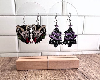 Krampus Christmas Tree Dangle Earrings: Gothic Holiday Jewelry