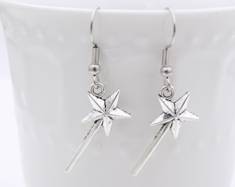 Magic Wand Earrings - Silver Fairy Jewelry