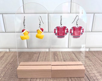 Christmas Dangle Earrings: Santa Ducky or Ugly Sweater