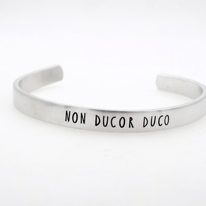 Non Ducor Duco,I'm not led, I lead, Handstamped Adjustable Aluminum Cuff, Inspirational Gift for her or him, Latin Phrase image 9